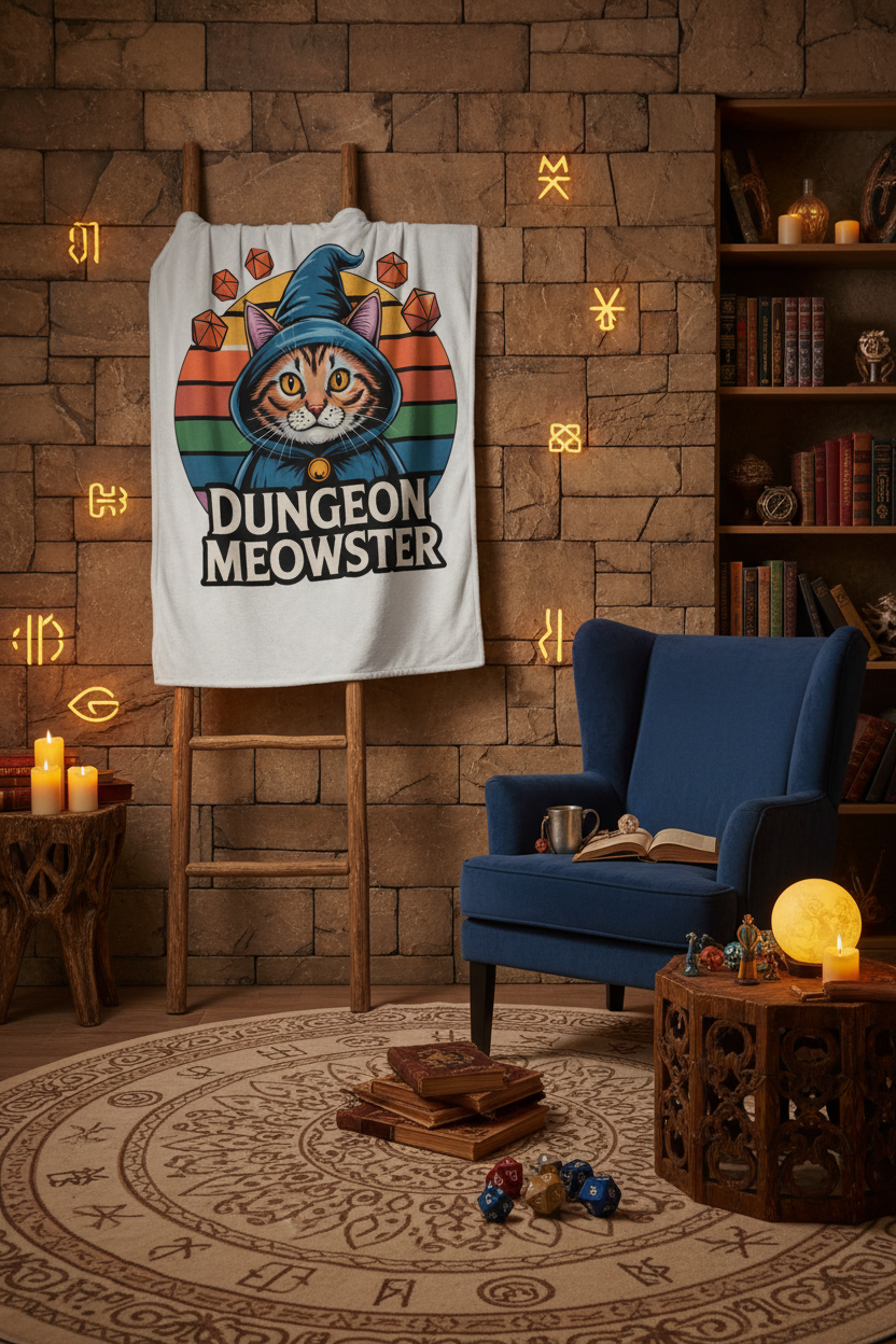 Dungeon Meowster Blanket - Hanging Display