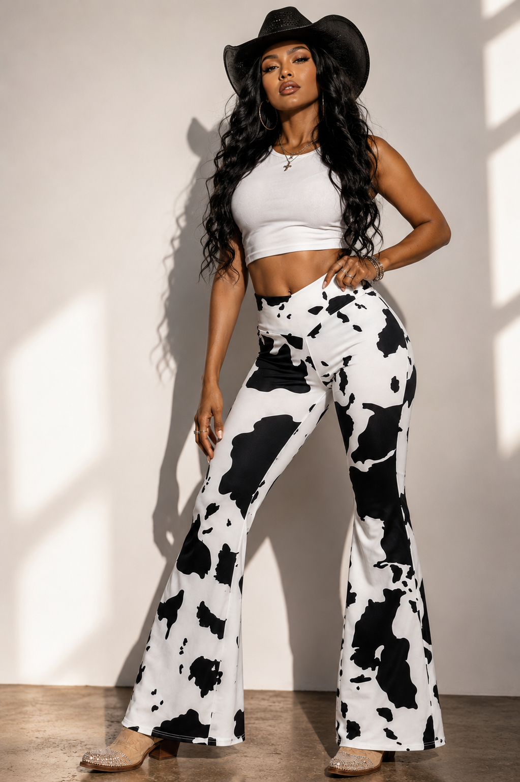 Ranch Girl Cow Print Flared Pants  Wolf Hill Ranch™