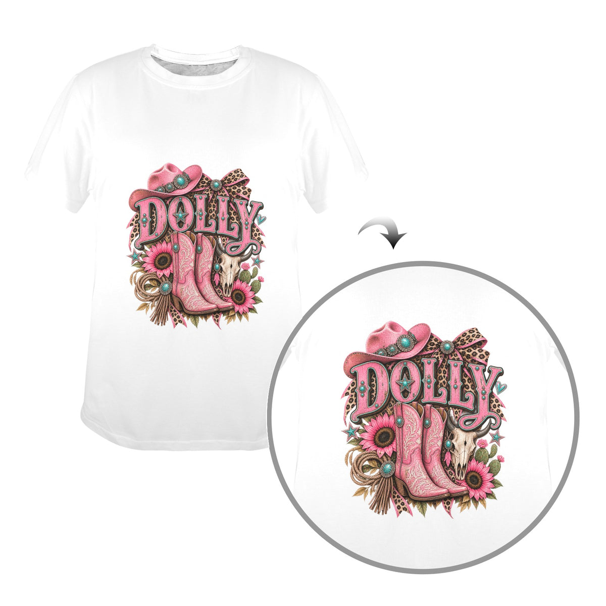 Dolly Pink Cowgirl Boots Women’s Western T-Shirt
