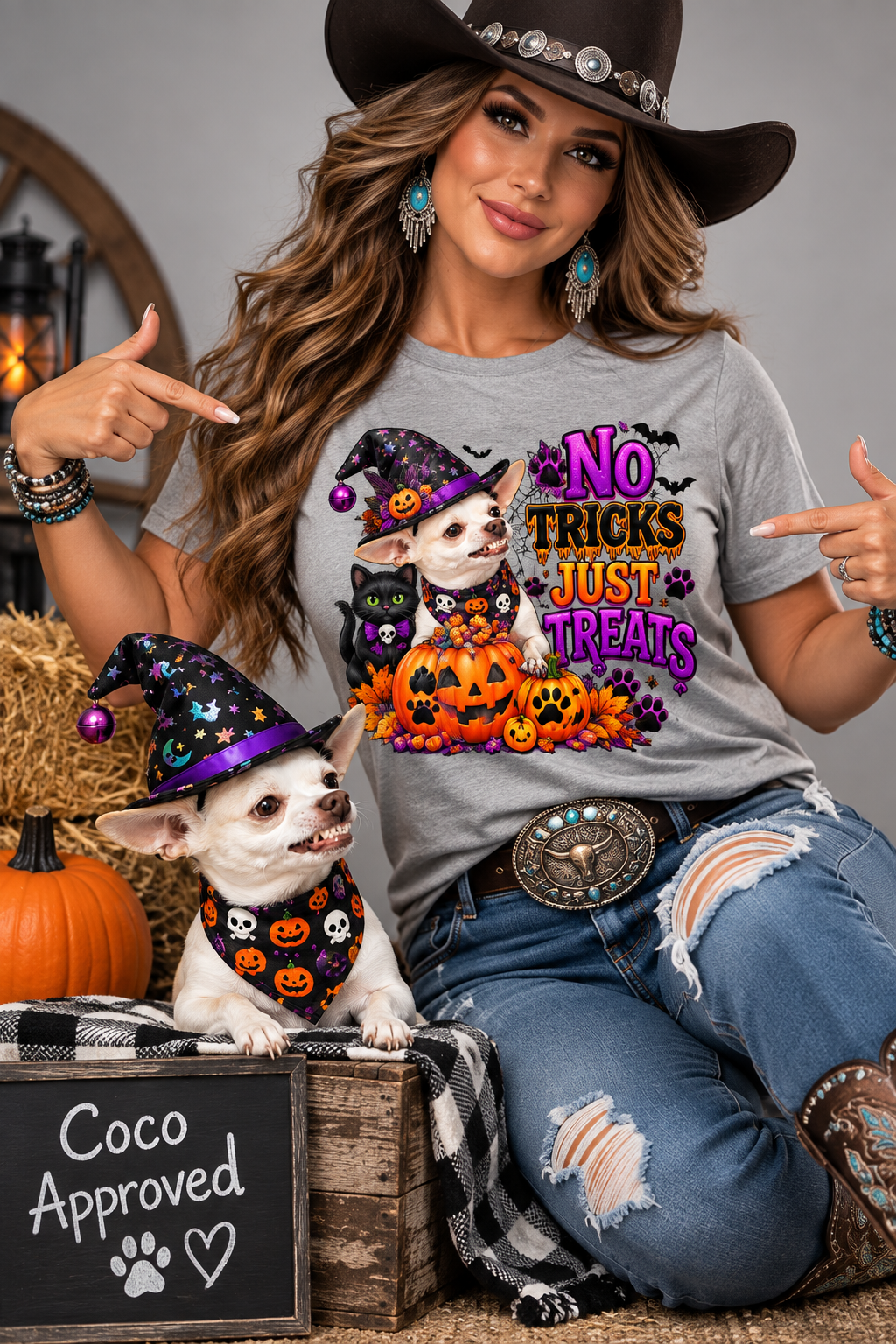 “Coco No Tricks Just Treats Halloween Tee ”Chihuahua