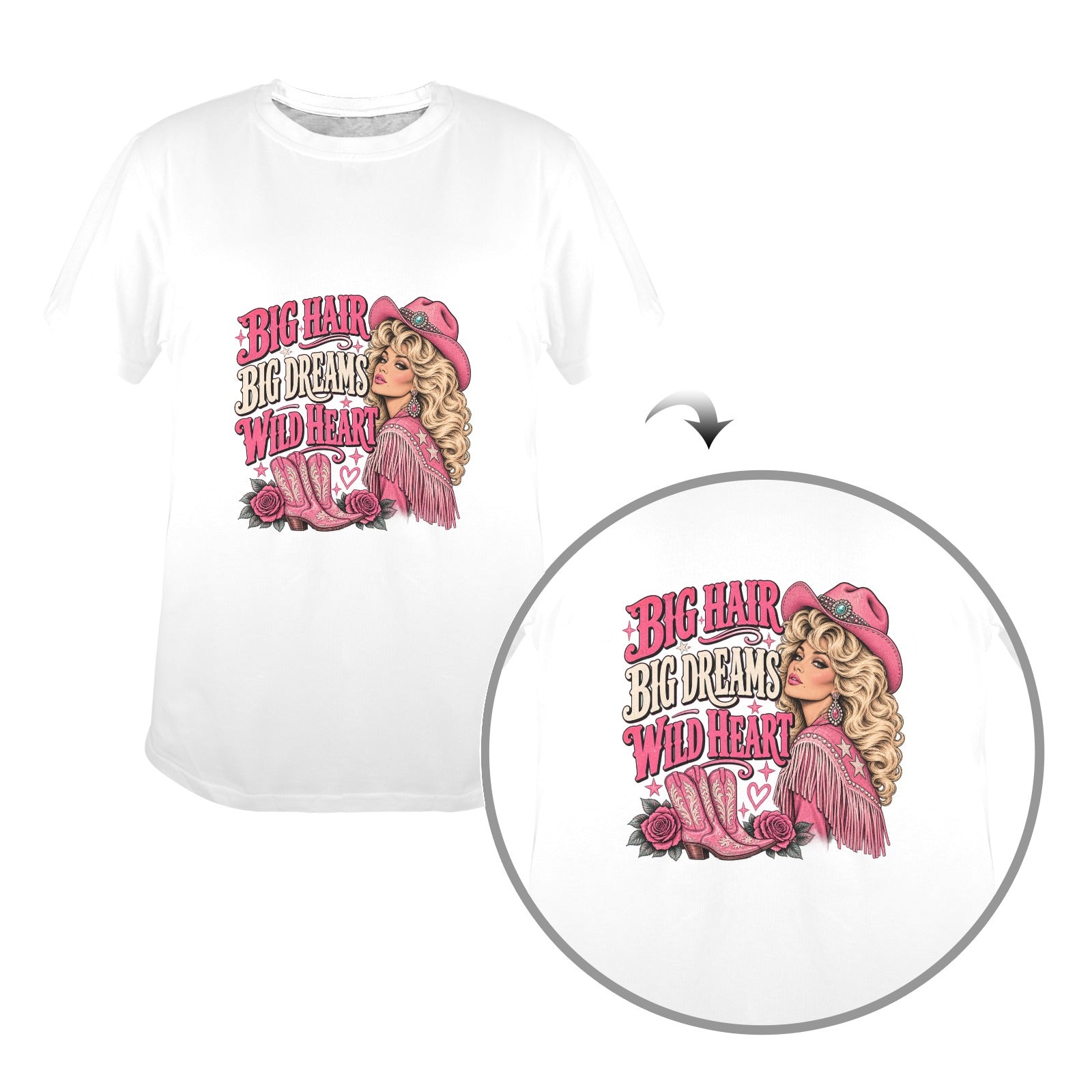 Big Hair Big Dreams Wild Heart Cowgirl Tee  Vintage Western  Pink Country Graphic