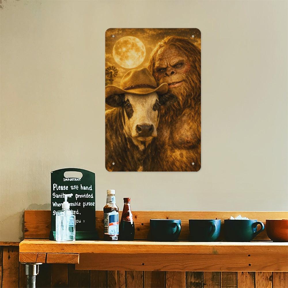 The Ranch Legends  Dennis & Bigfoot Under the Moon Wolf Hill Ranch Metal Sign"