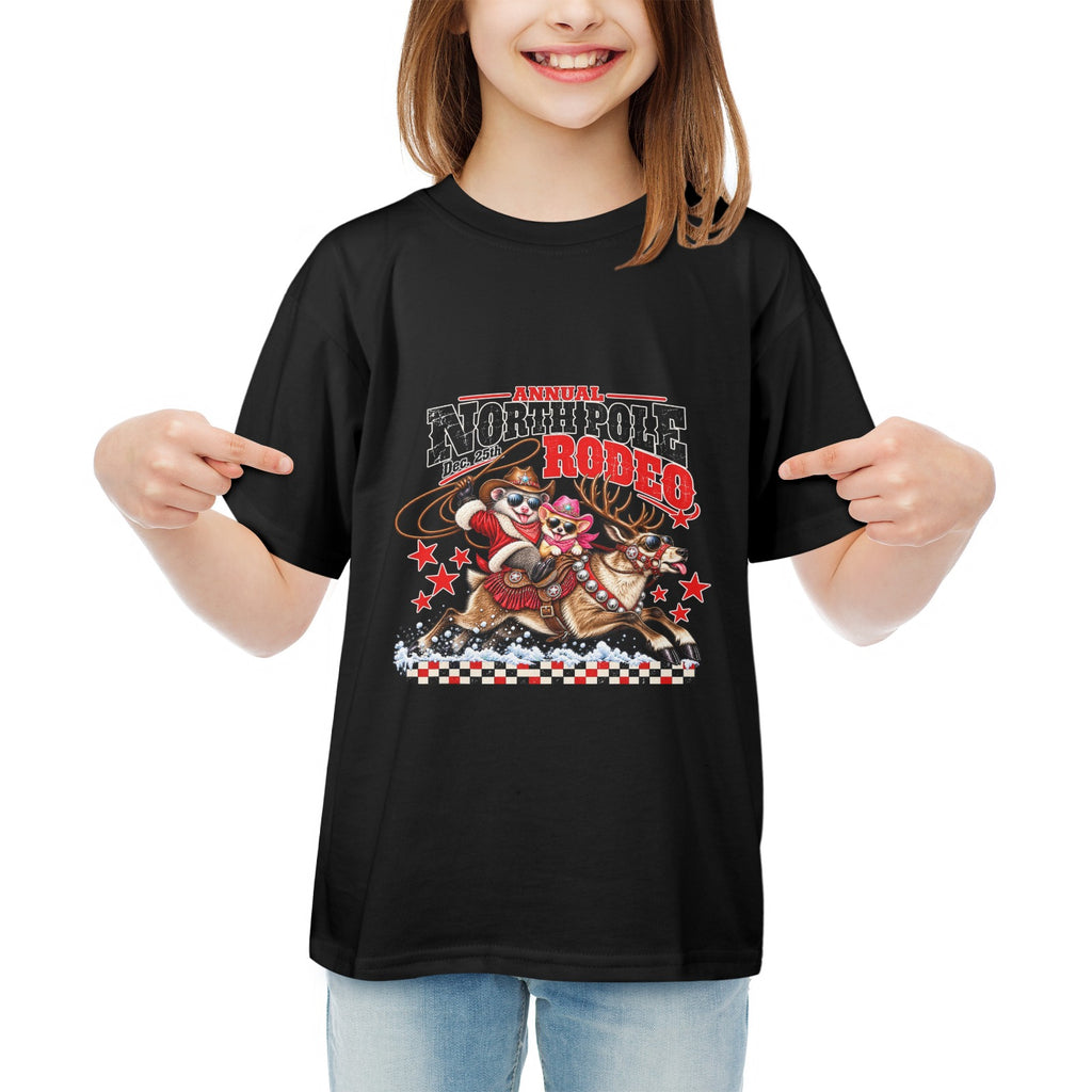 Pete & Coco North Pole Rodeo Youth T-Shirt  Western Christmas Reindeer Holiday Tee