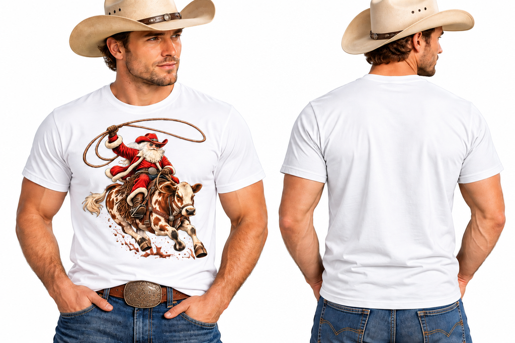 Cowboy Santa Rodeo Christmas Shirt Men’s Western Holiday Graphic