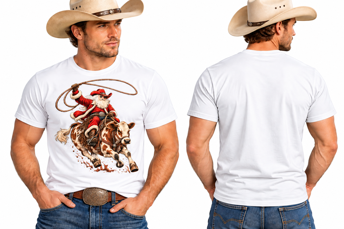 Cowboy Santa Rodeo Christmas Shirt Men’s Western Holiday Graphic