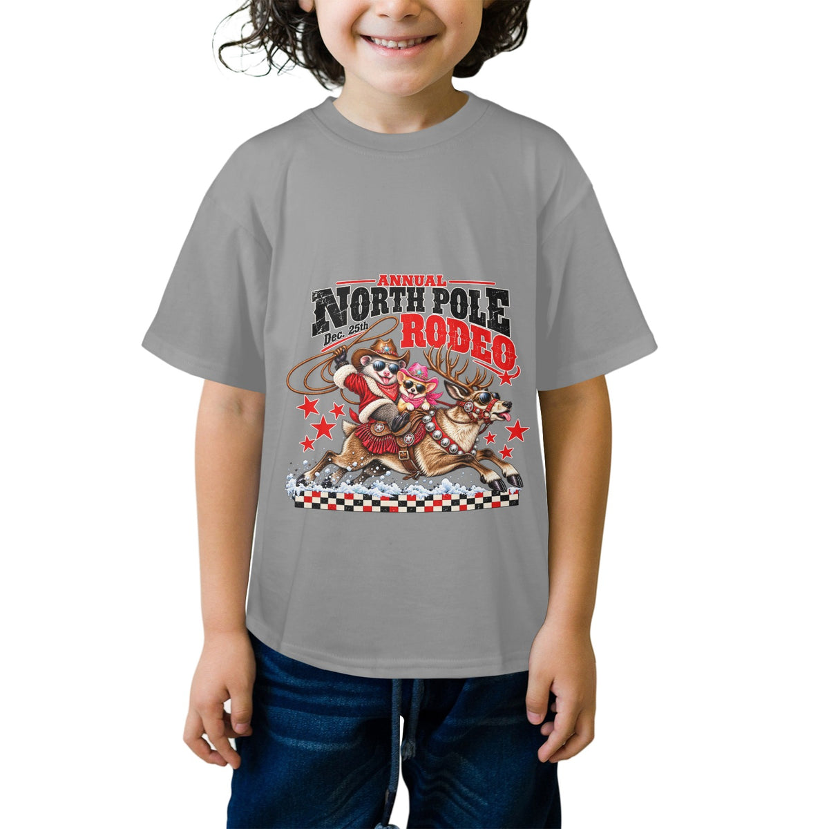 Pete & Coco North Pole Rodeo Youth T-Shirt  Western Christmas Reindeer Holiday Tee