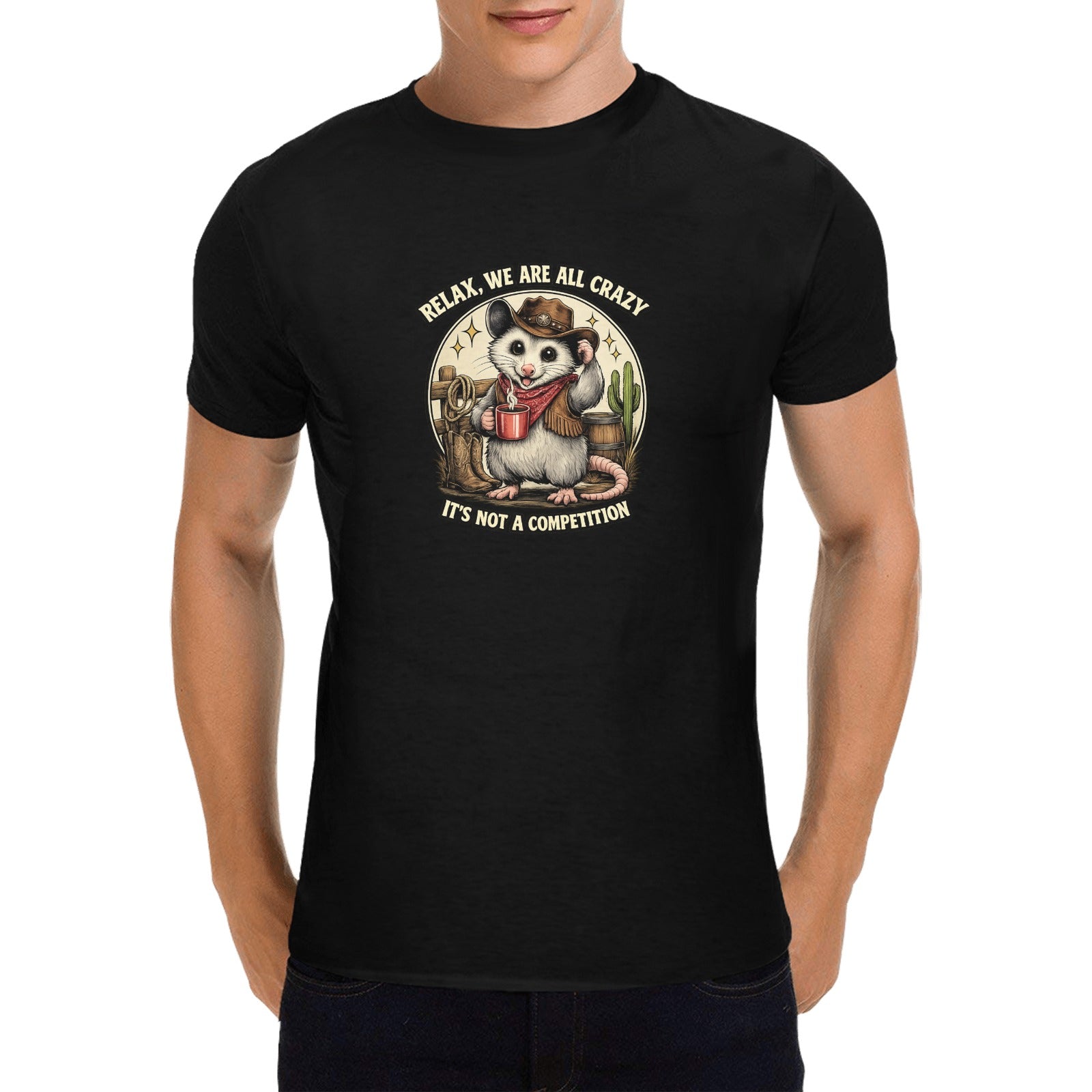 Crazy Cowboy Possum Relax It's Not A Competition Graphic Tee