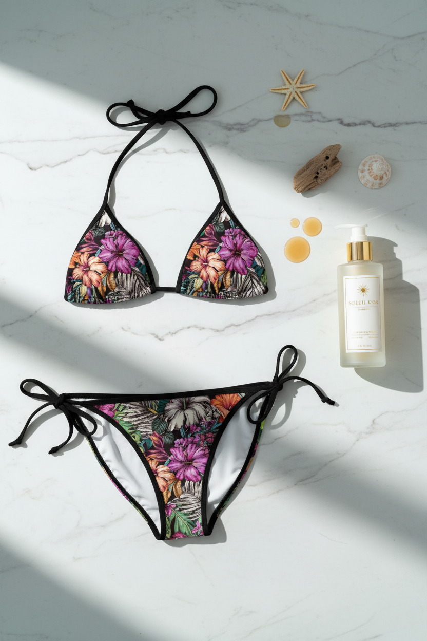 Elegant Bikini with Tanning Lotion