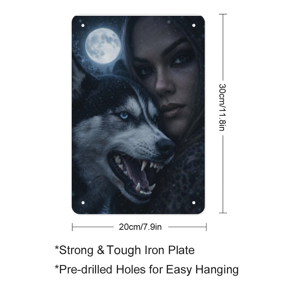 She Runs With Wolves  Wolf Moon Woman Metal Tin Sign Made in USA