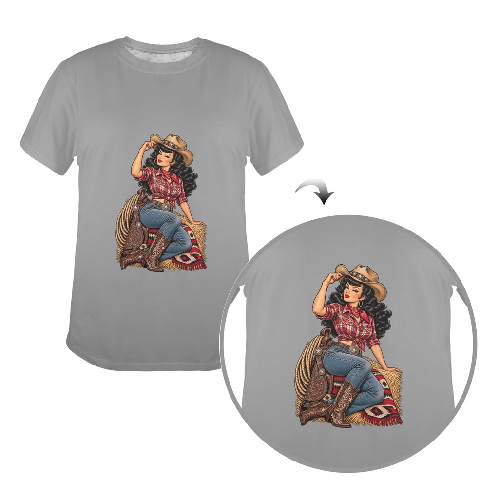 Red Plaid Rebel Cowgirl Women's T-Shirt — Retro Western Pin-Up Graphic Tee