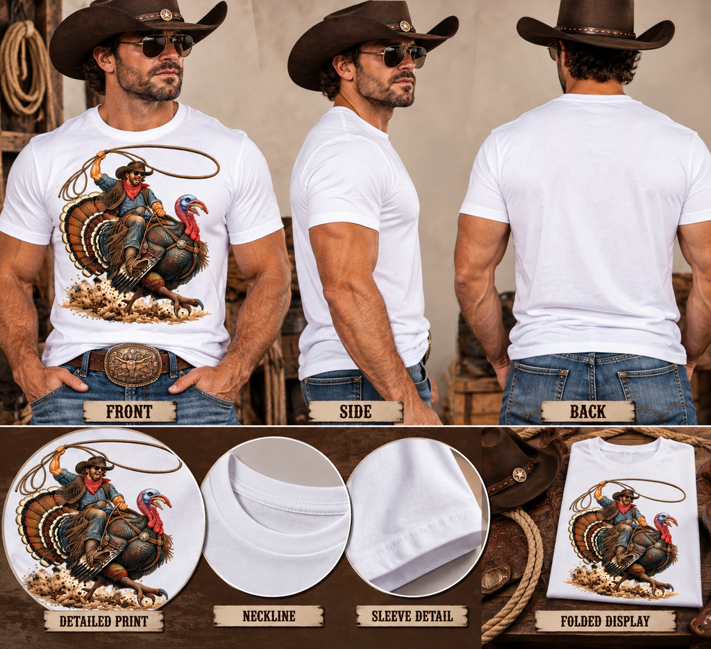 Wild Turkey Rodeo Men’s Western Tee Cowboy funny Graphic🦃