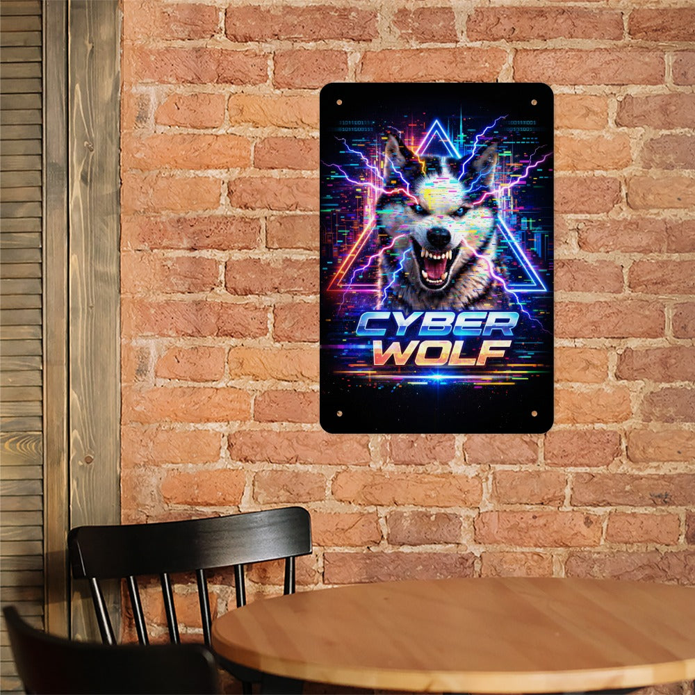 Cyber Wolf Hercules of Wolf Hill Ranch Neon Metal Tin Sign Made in USA