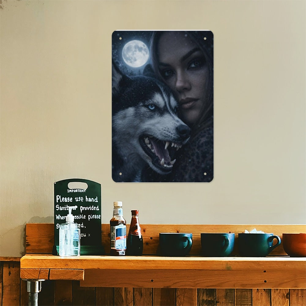 She Runs With Wolves  Wolf Moon Woman Metal Tin Sign Made in USA