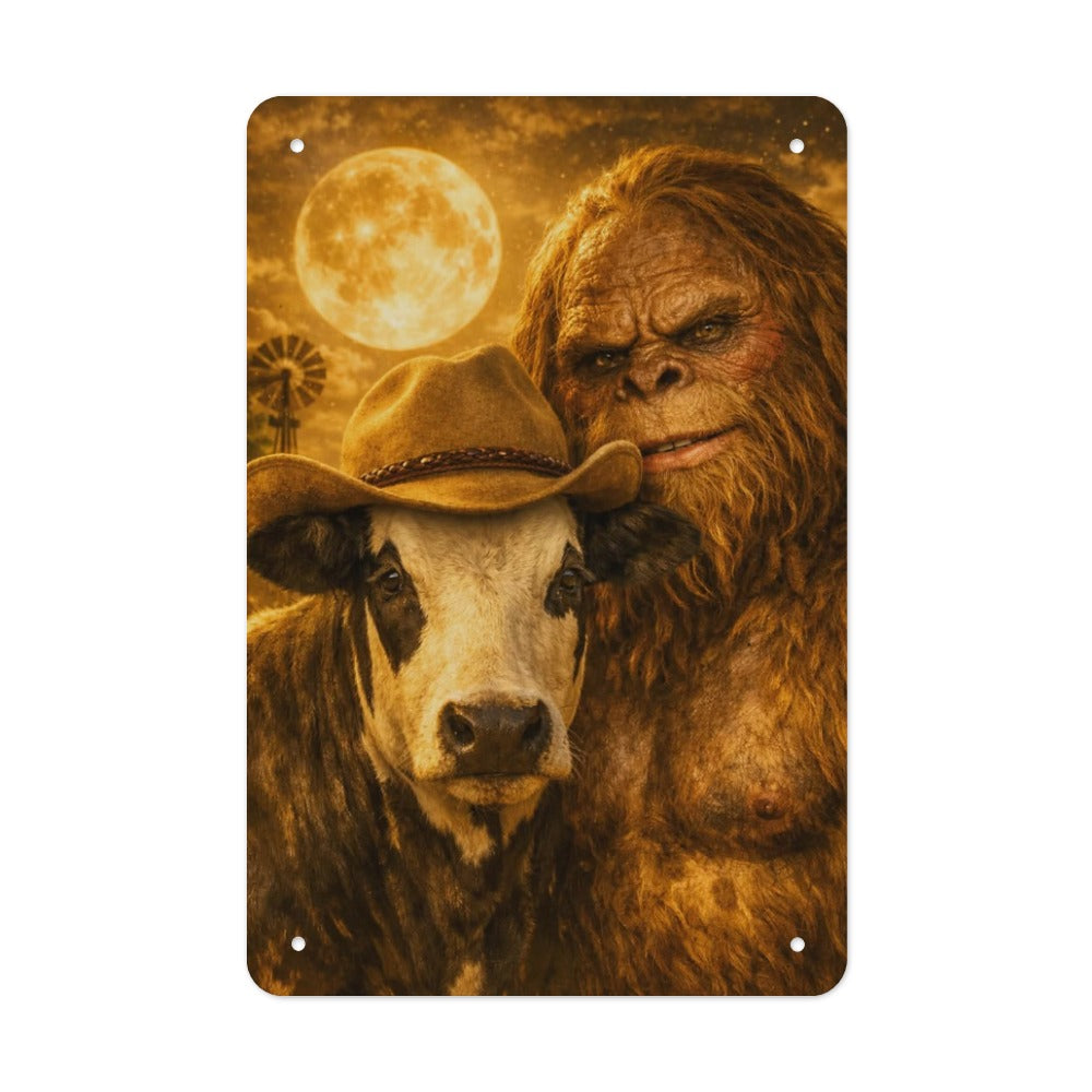 The Ranch Legends  Dennis & Bigfoot Under the Moon Wolf Hill Ranch Metal Sign"