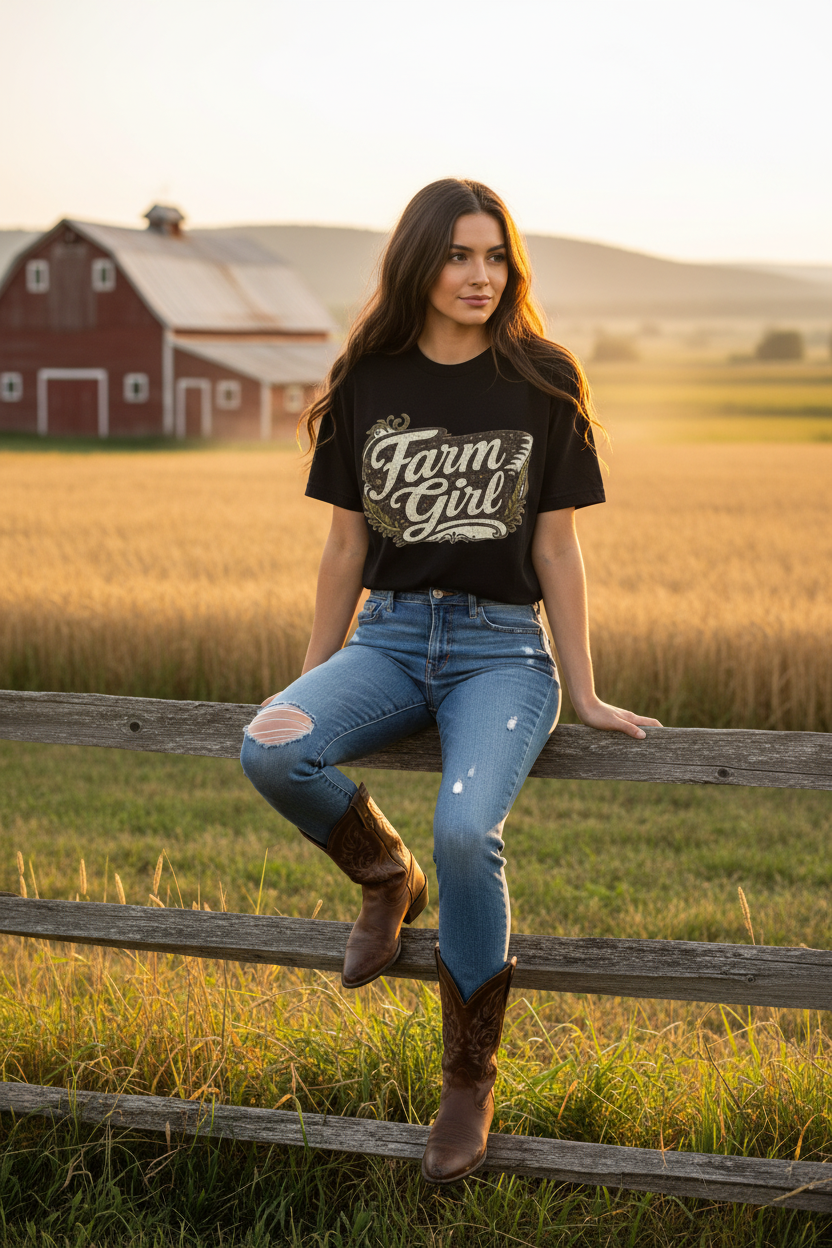 Farm Girl Black Tee Mockup