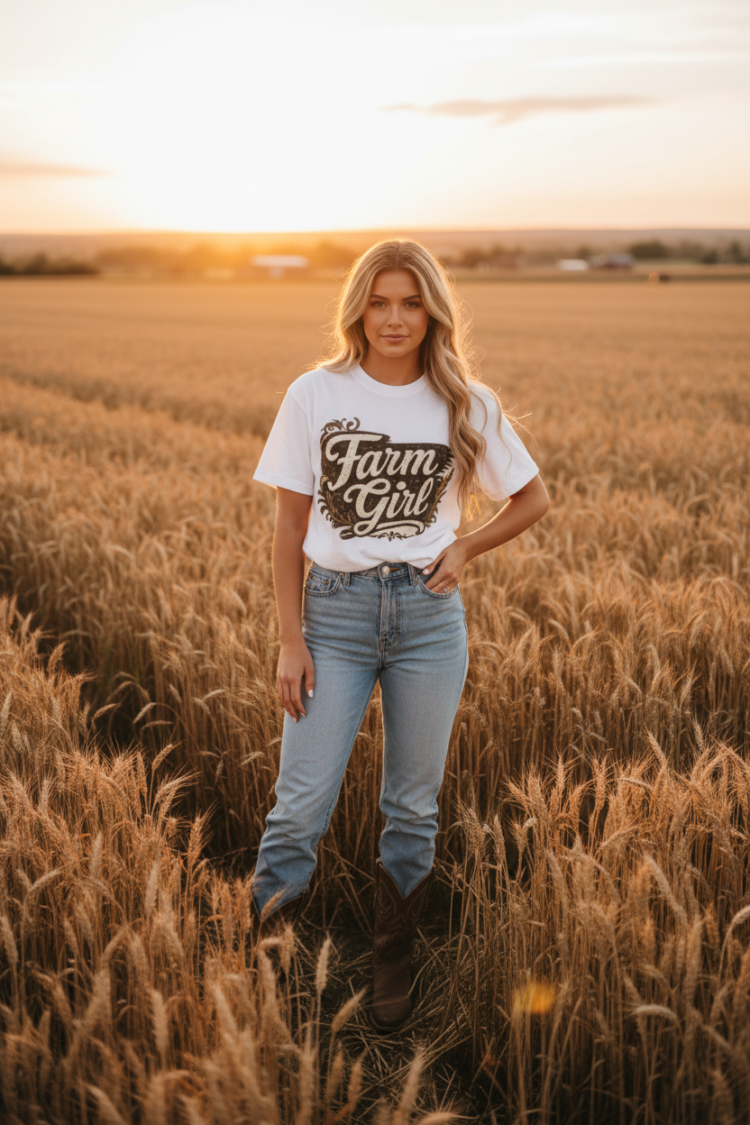 Farm Girl White Tee Mockup