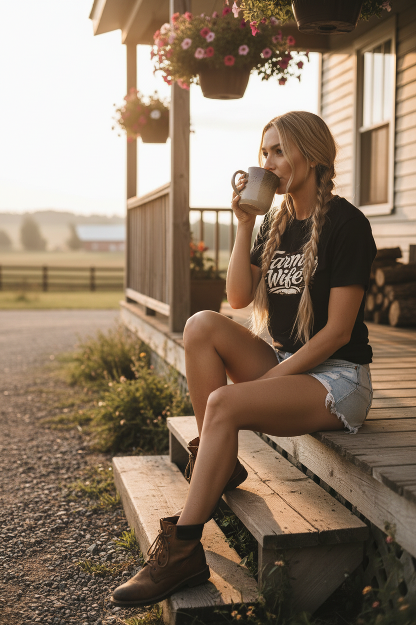 Farm Wife Black Tee Mockup