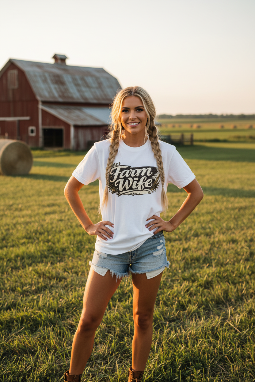 Farm Wife White Tee Mockup