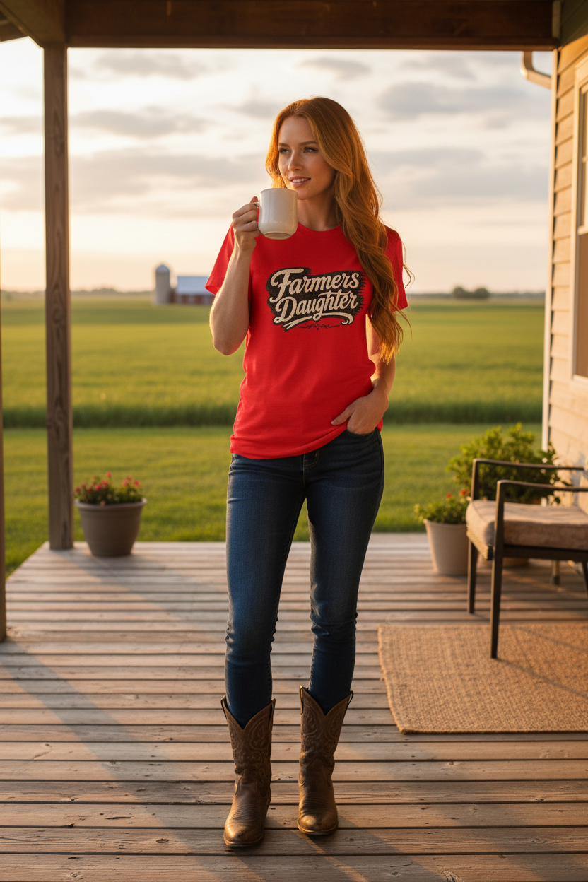 Farmer's Daughter Red Tee Mockup