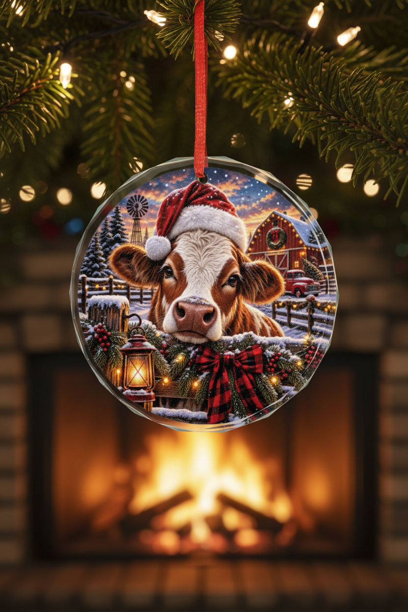 Farmhouse Cow Ornament Christmas Tree Mockup
