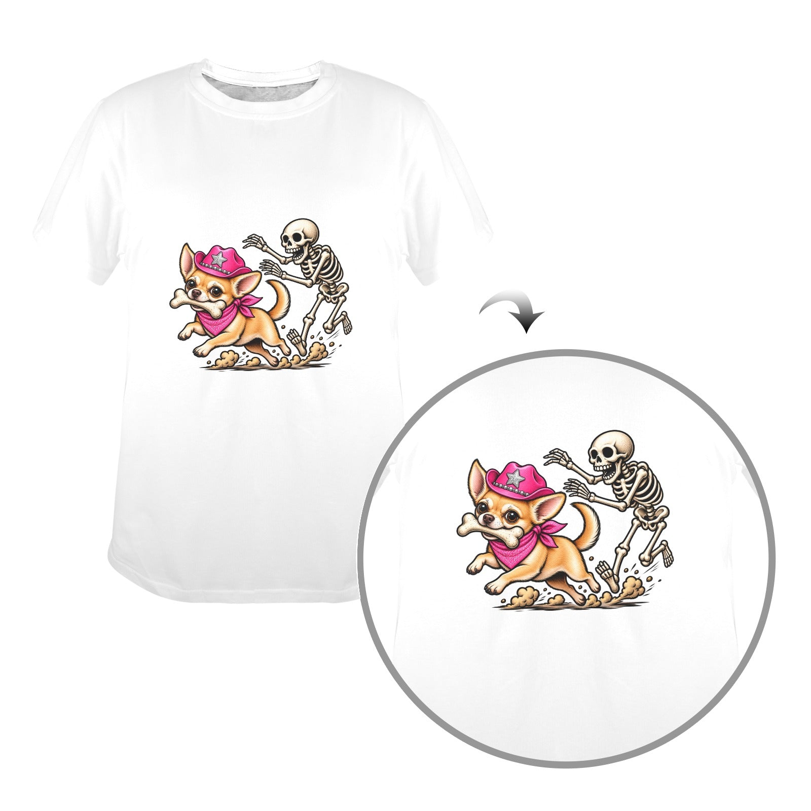 Coco’s Bad to the Bone  Women’s Halloween Tee Funny Chihuahua   Spooky Skeleton