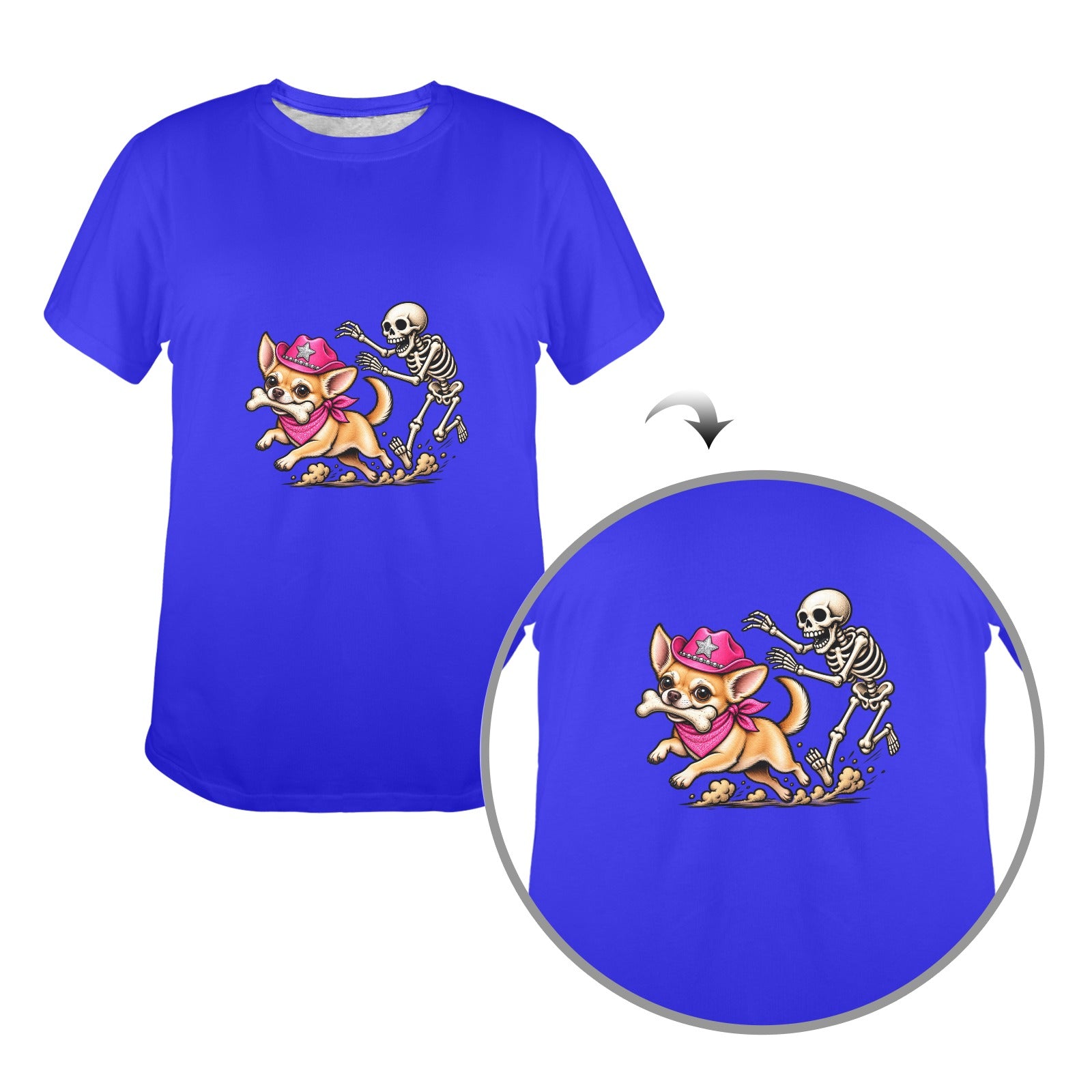 Coco’s Bad to the Bone  Women’s Halloween Tee Funny Chihuahua   Spooky Skeleton