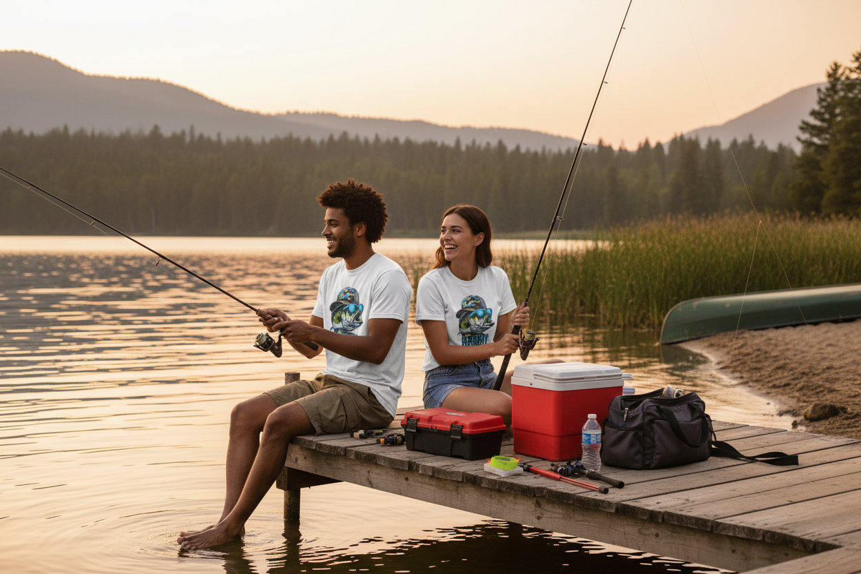 Fishing Fish Graphic Tee Couple Fishing Mockup