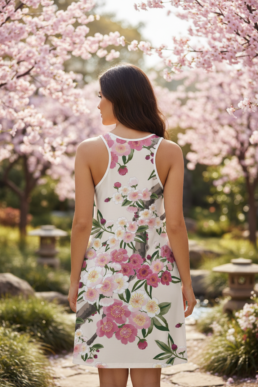 Floral Racer Floral Racerback Dress — Pink Cherry Blossom All-Over Print | Wolf Hill ...