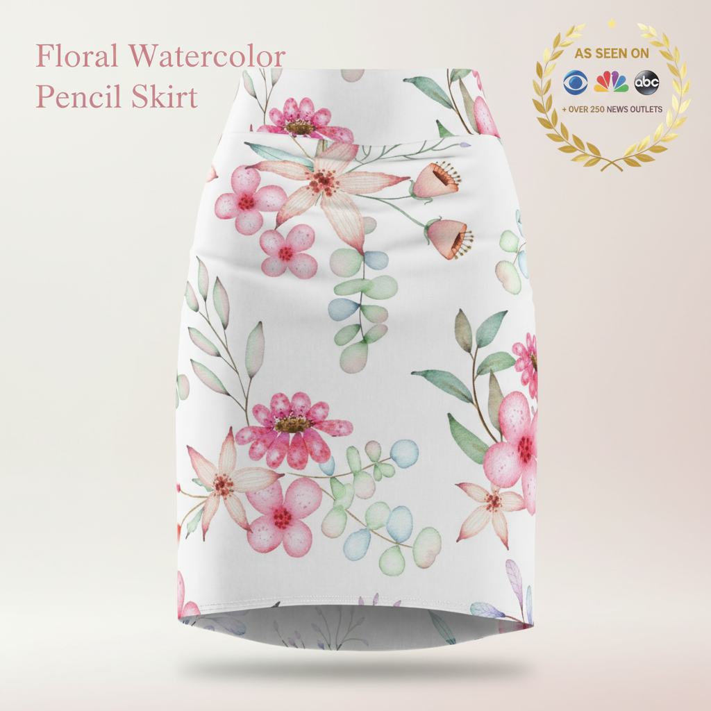 Floral Watercolor Pencil Skirt Elegant Ad