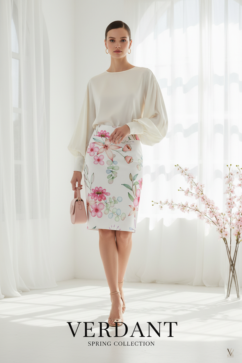 Floral Watercolor Skirt Magazine Ad