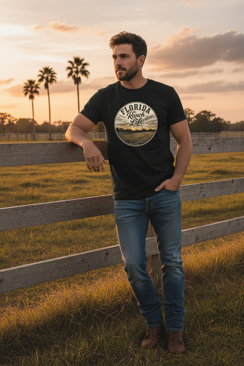 Florida Ranch Life Black Tee Mockup