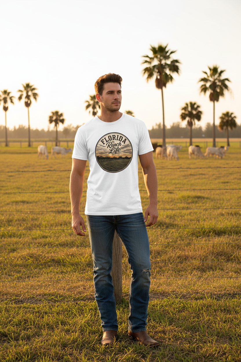 Florida Ranch Life White Tee Mockup