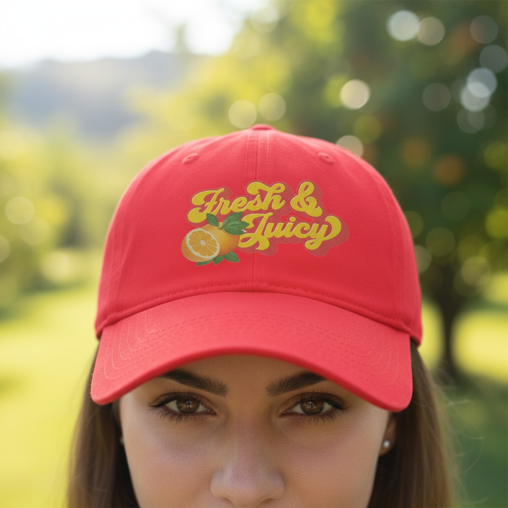 Fresh & Juicy Baseball Cap Close-Up Mockup