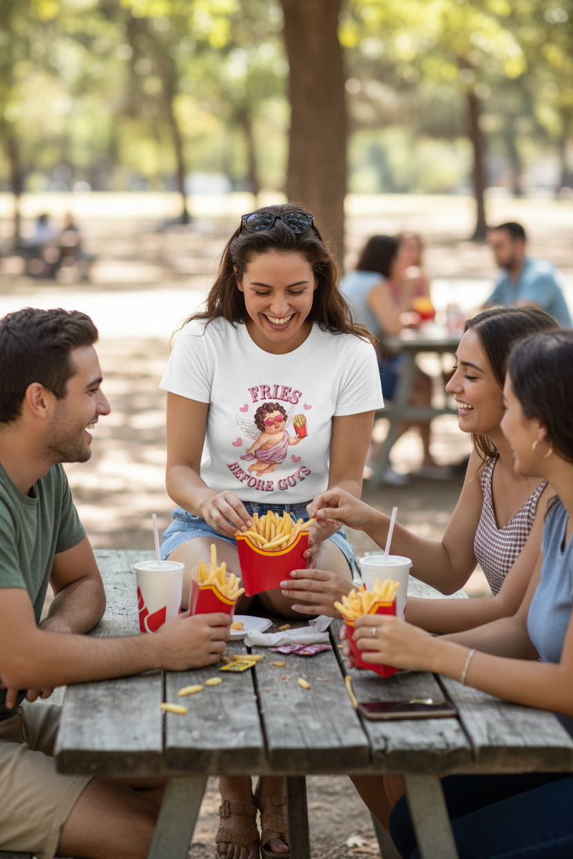 Fries Before Guys White Tee - Different Pose