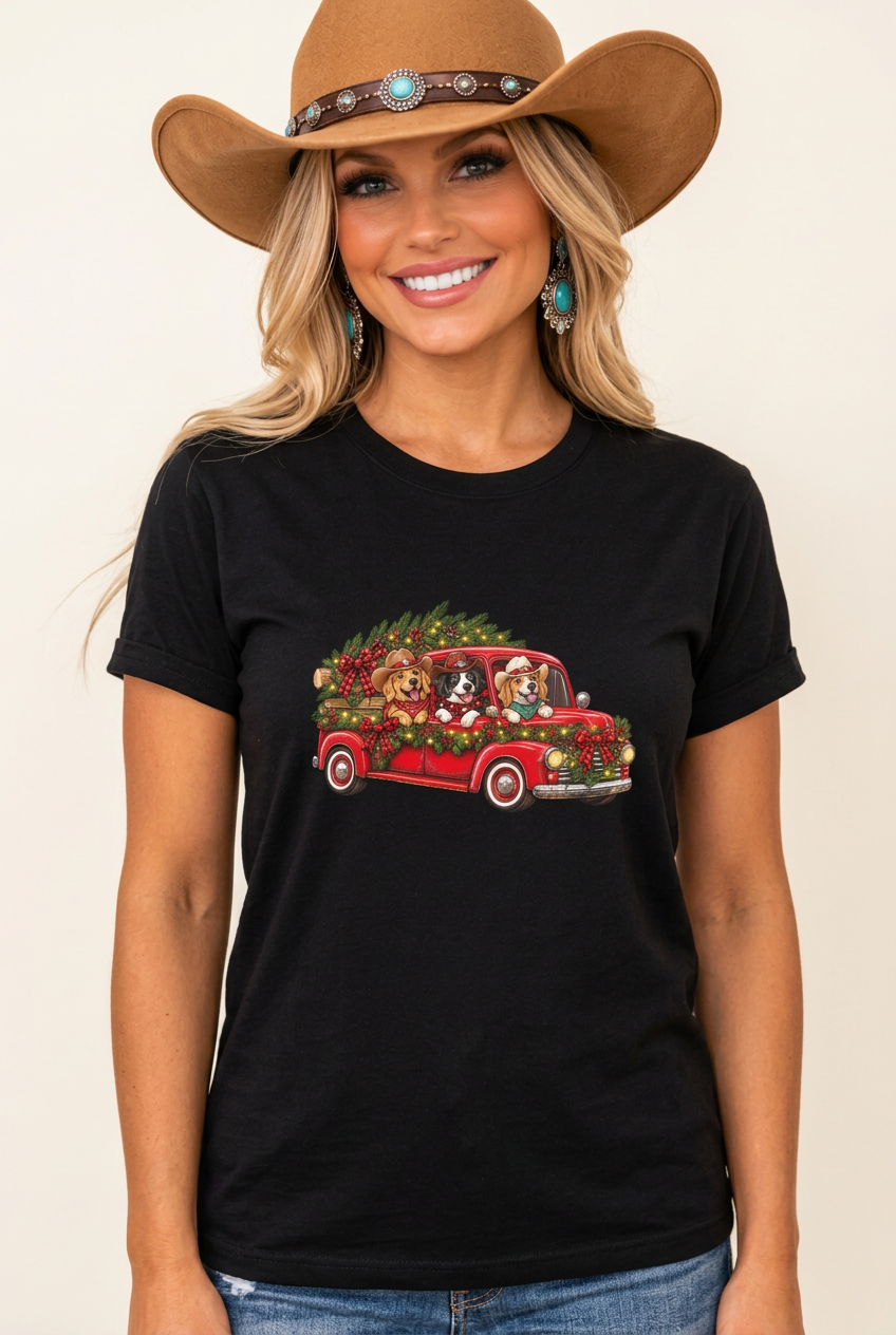 Front mockup using your cowgirl model, with the tee artwork given the full image