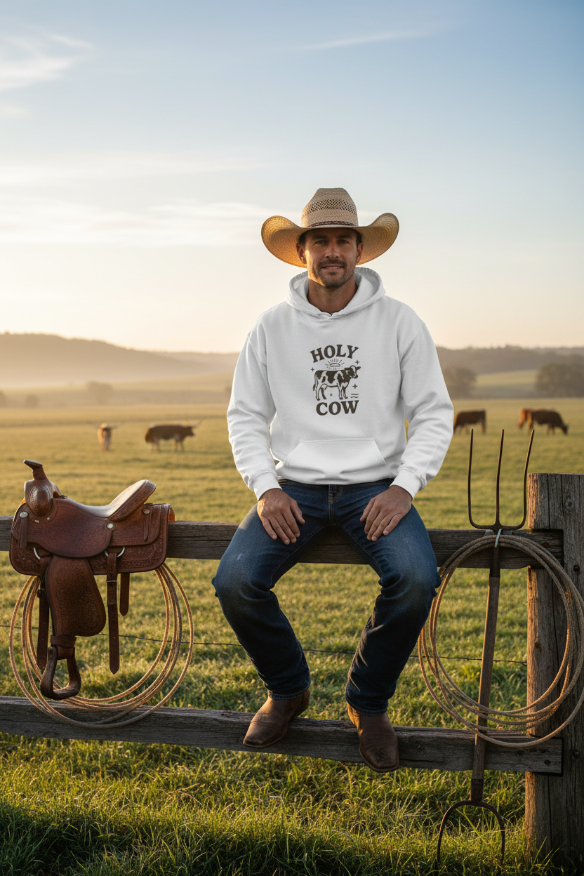 Funny Cow Hoodie Cowboy Mockup
