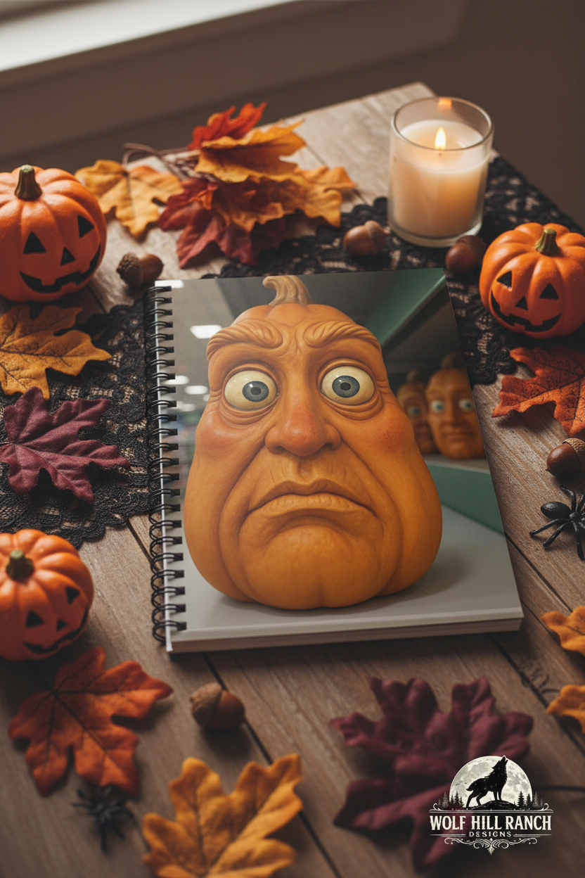 Funny Pumpkin Notebook - Halloween Flat Lay