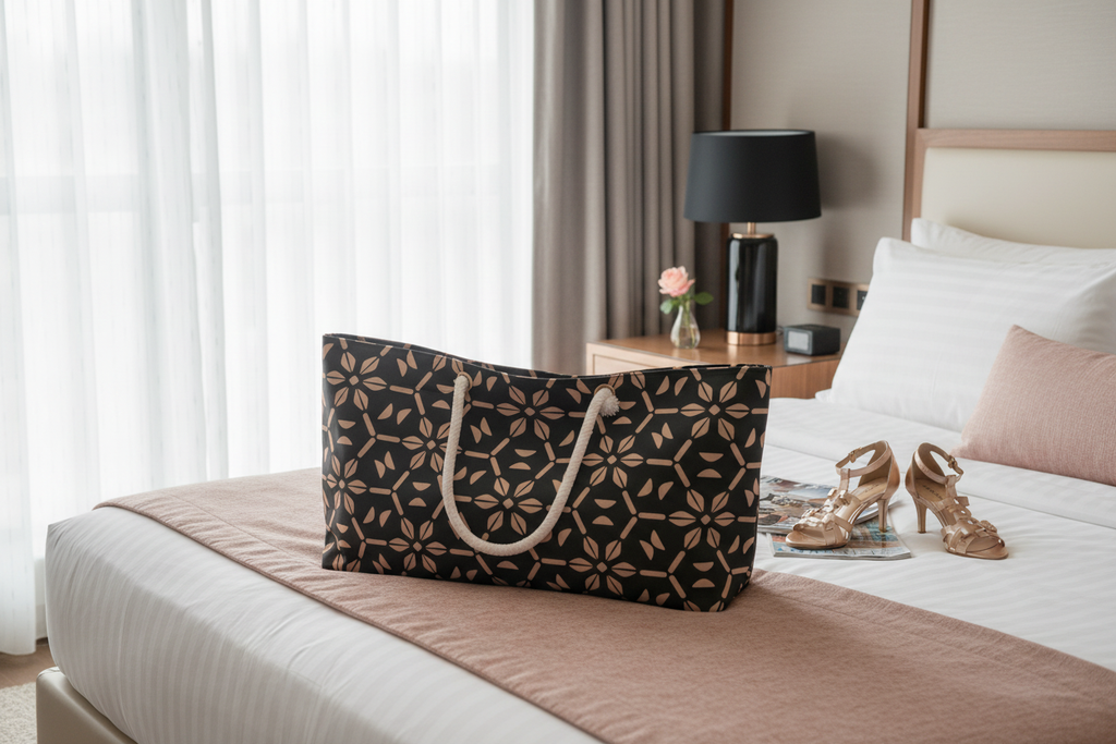 Geometric Floral Weekender Bag Hotel Bed