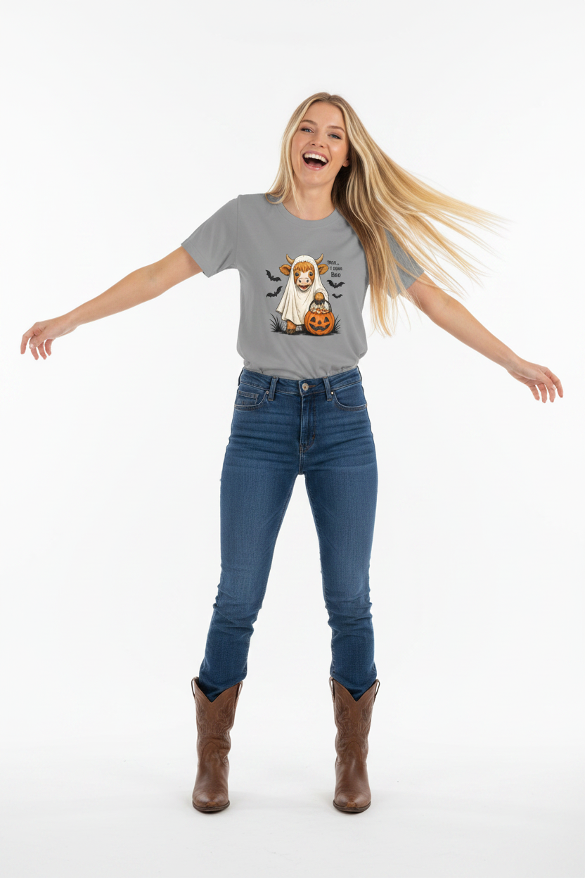 Ghost Cow - Gray Tee Cowgirl
