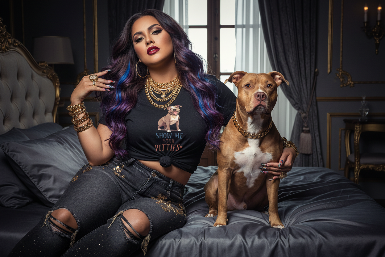 Glamorous High Society Lady with Pitbull