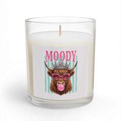 Moody Highland Cow Bubblegum Candle — Glass Candle Gift for Cow Lovers