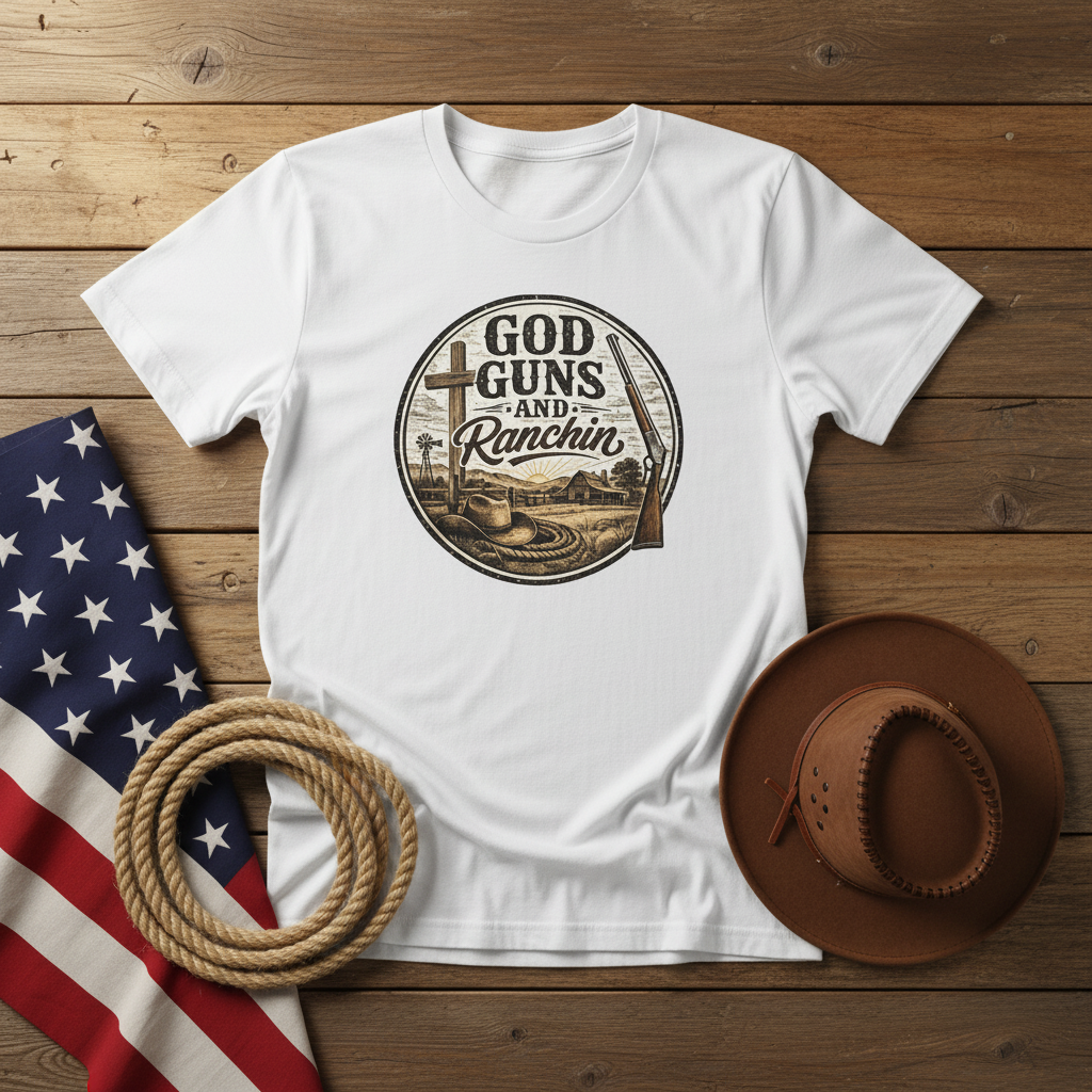 God Guns and Ranchin Flat Lay Mockup