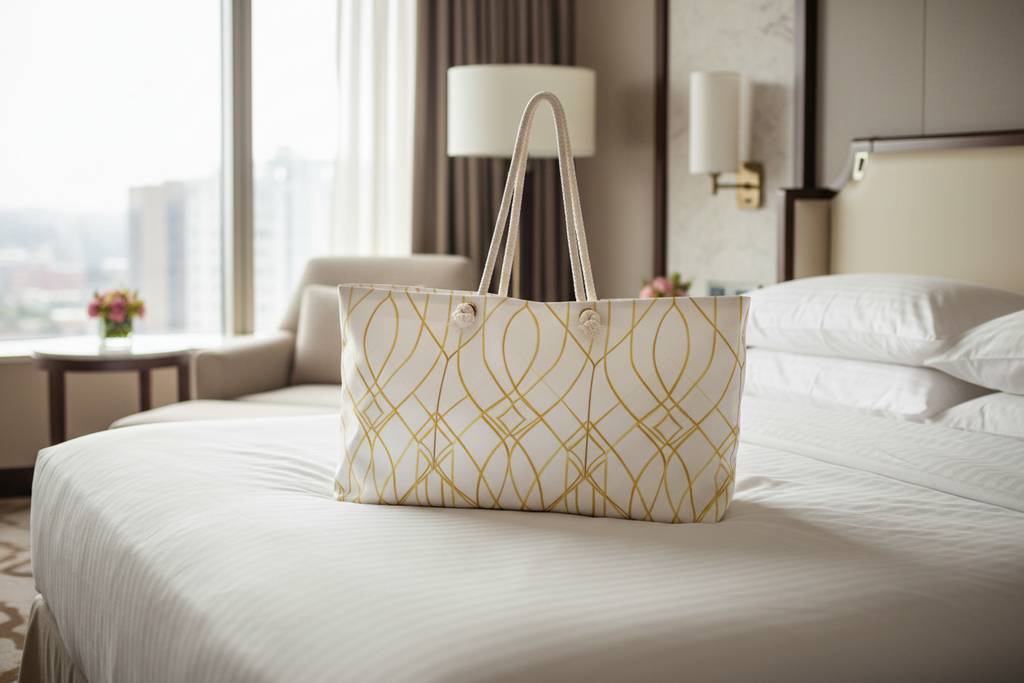 Gold Geometric Weekender Bag - Hotel Mockup