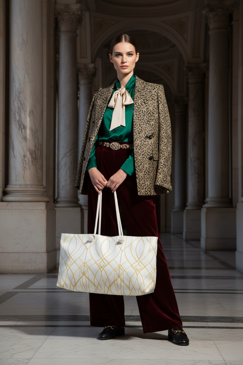Gold Geometric Weekender Bag - Luxury Editorial 1