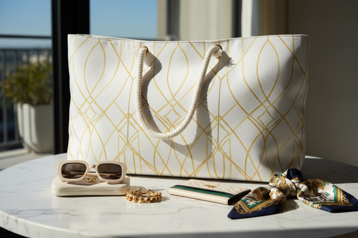 Gold Geometric Weekender Bag - Luxury Editorial 3