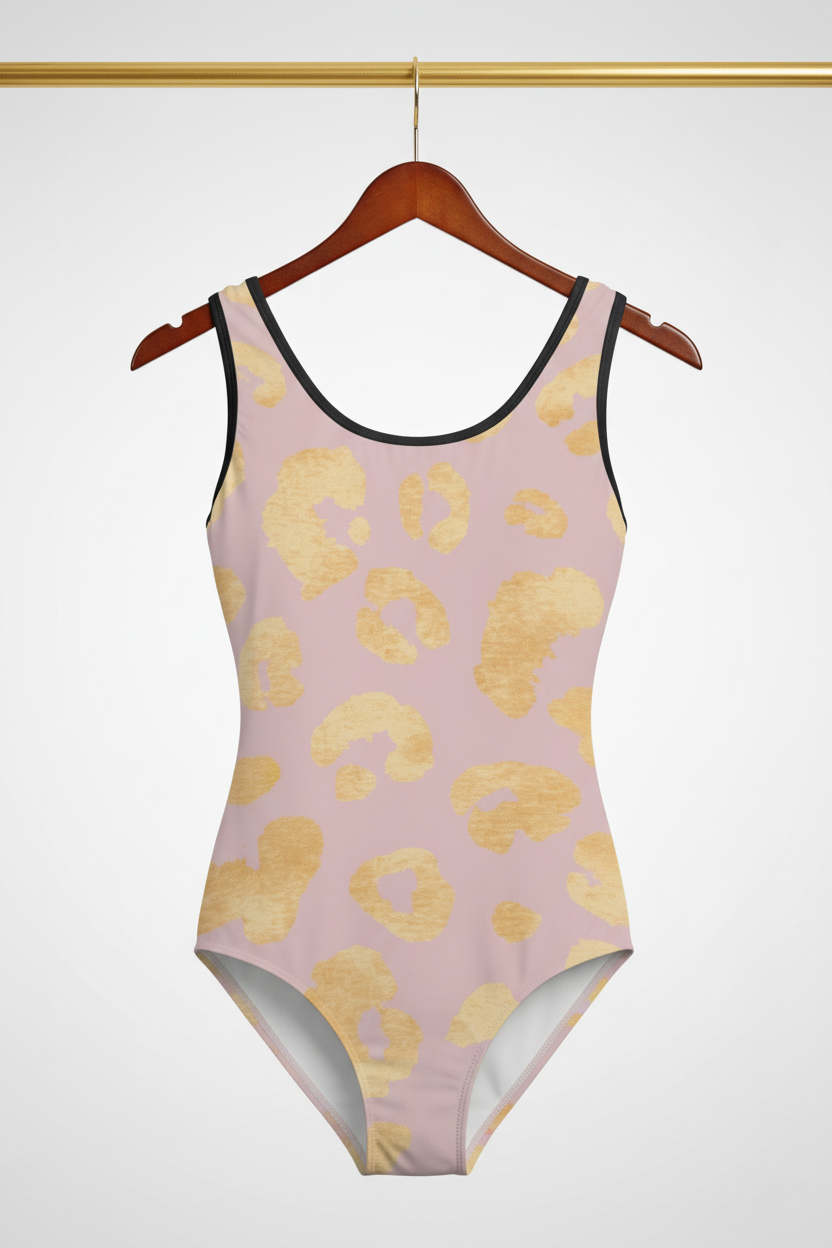 Gold Leopard Print Swimsuit on Hanger