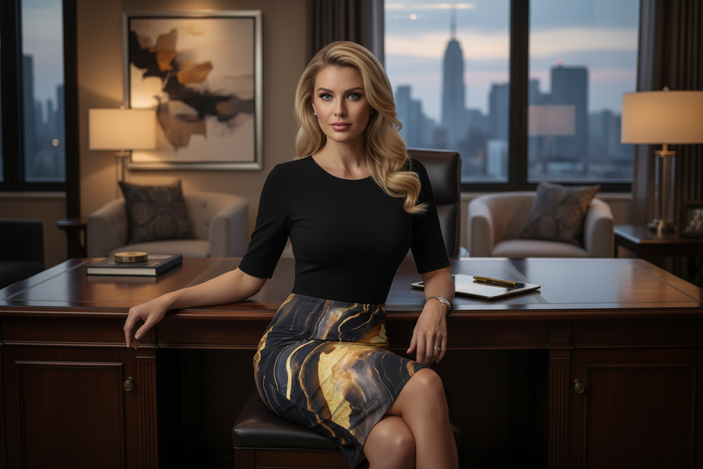 Gold Marble Skirt At Desk