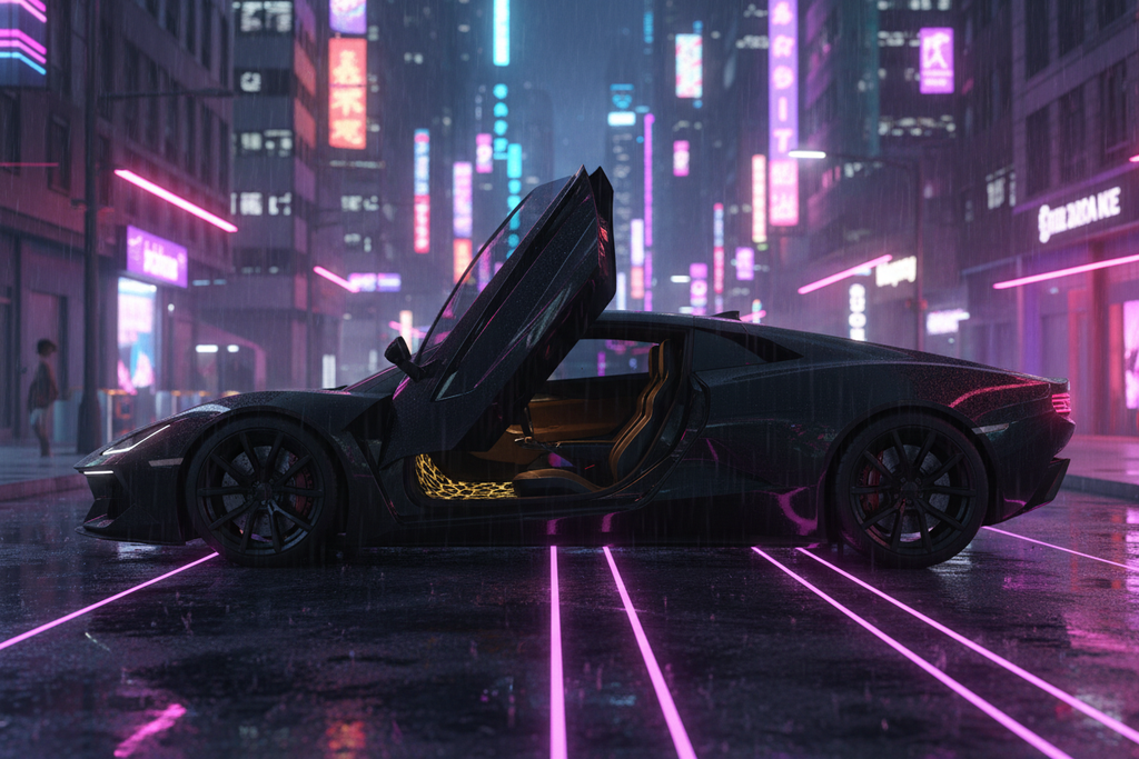 Golden Leopard Neon City Car