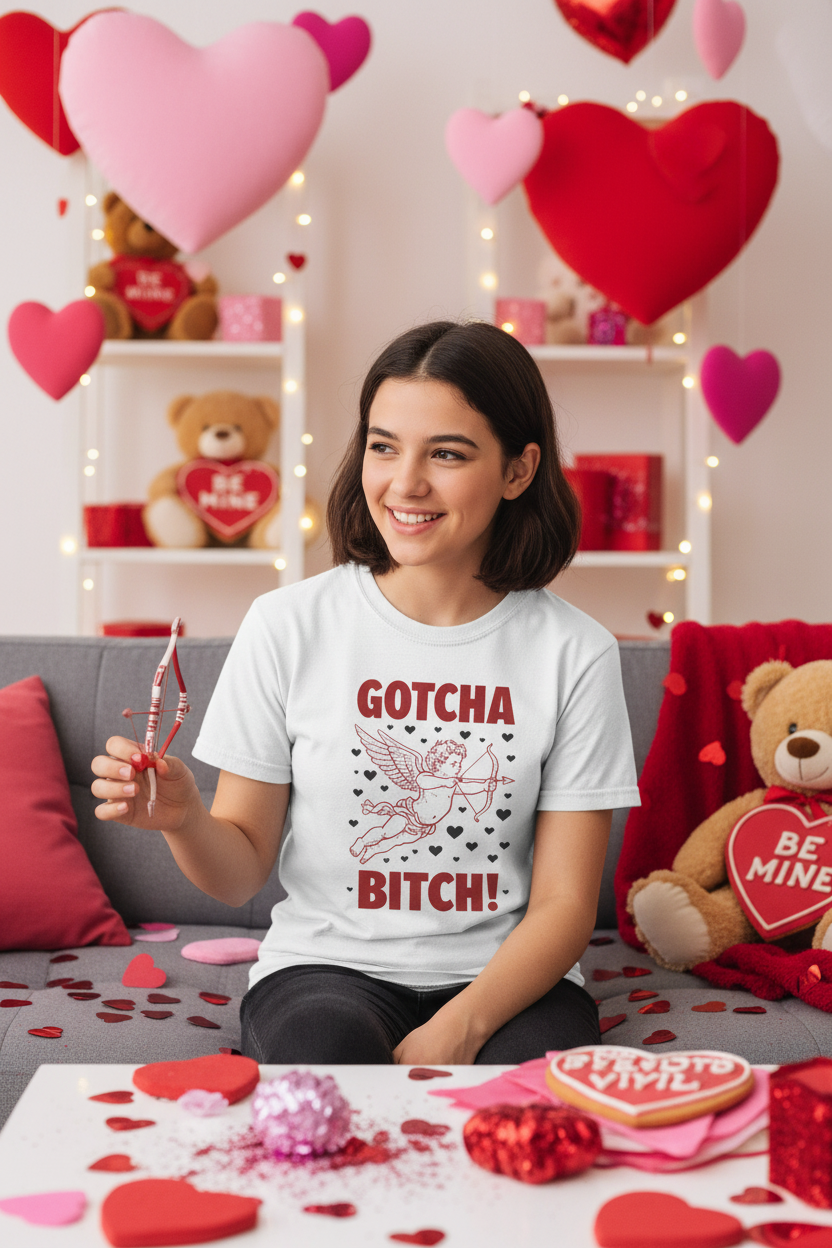 Gotcha Bitch Cupid Valentine's Tee Mockup