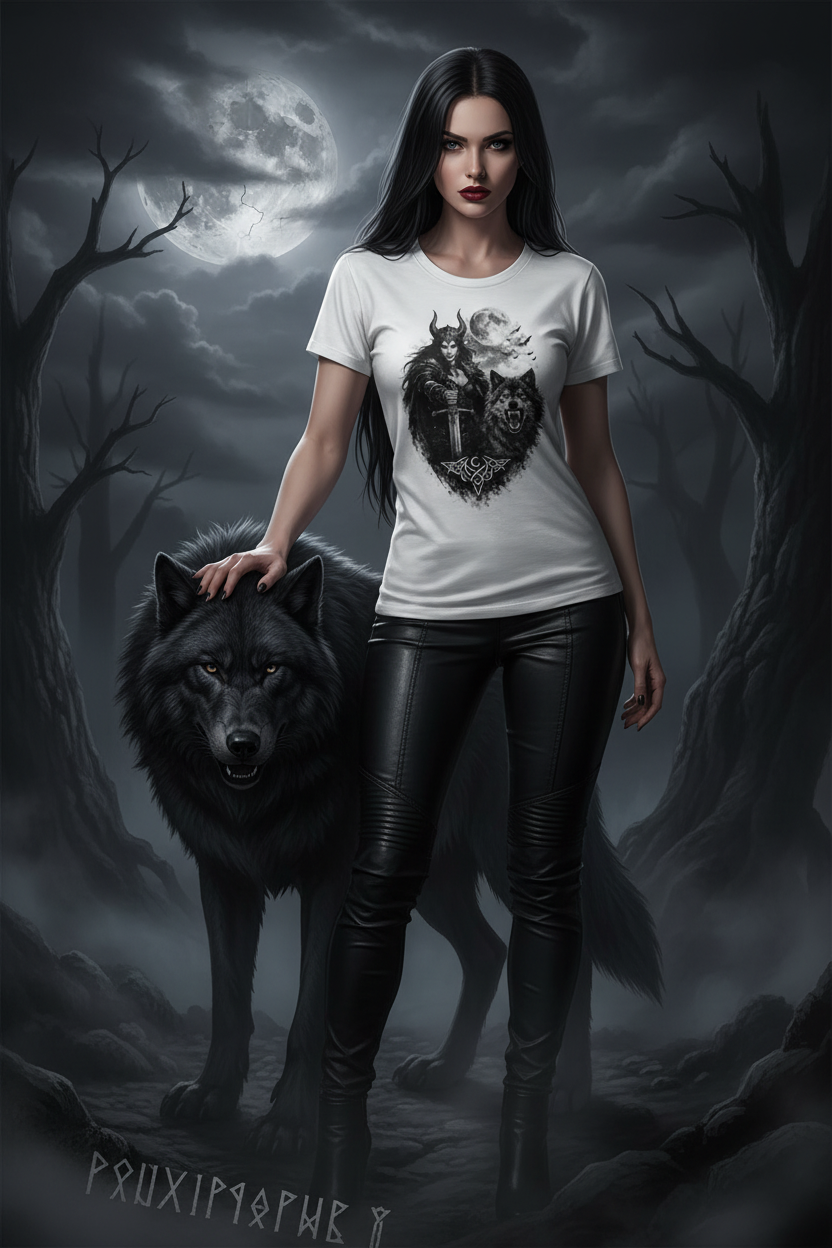 Gothic Wolf Warrior Tee - Different Pose with Wolf